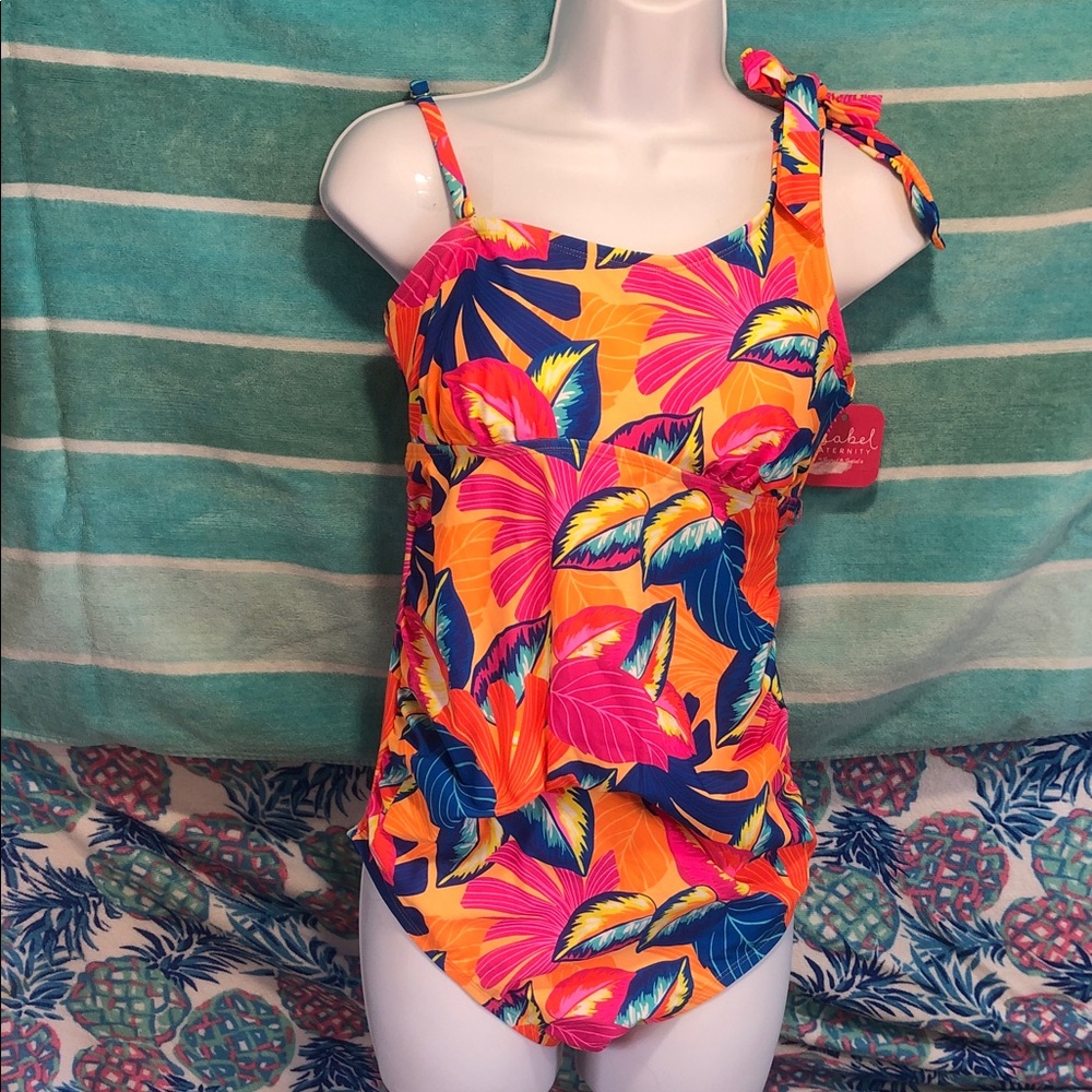 Ingrid & Isabel maternity Tropical One-Piece Swimsuit - Pink, Orange & Blue